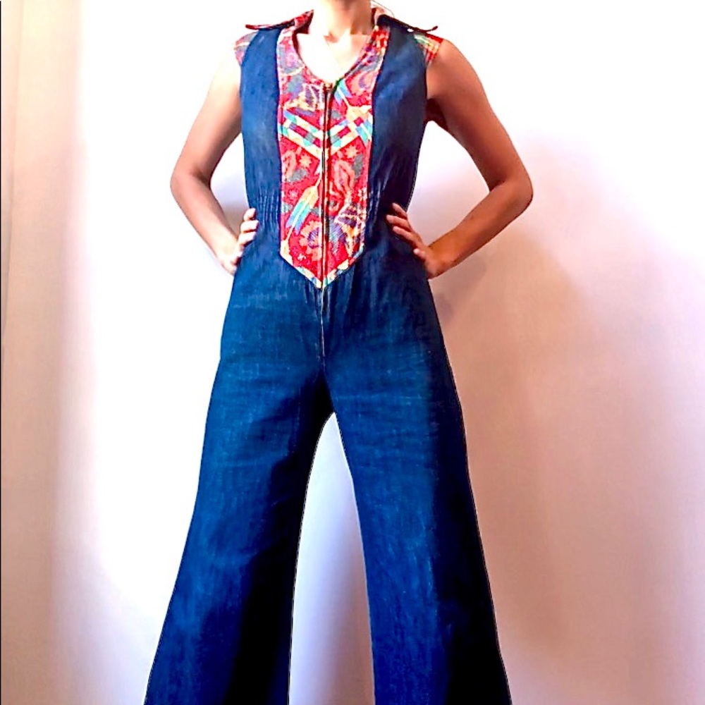 1970s Oops California denim jumpsuit bell bottom S - Picture 2 of 11